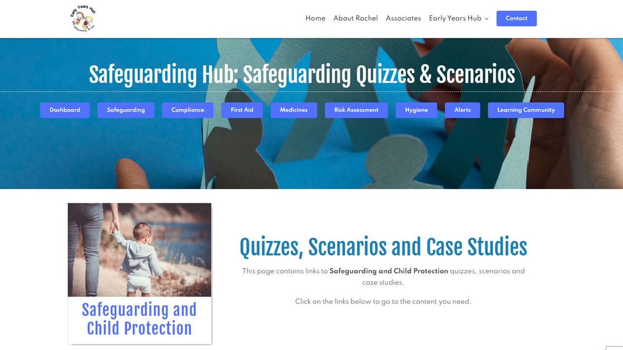Screenshot of the Safeguarding Quizzes and Scenarios section